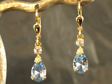 333 Gold Ohrringe mit Aquamarin und Zirkonia 29 mm Länge 1 Paar mit Brisur