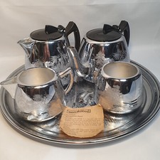 Vintage graviertes Art Deco 5er Set, Schwanenmarke, Schwan-Cromalin, Willo Ware (13)