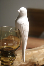 Vogel Schwalbe zum Stecken aus Keramik weiß, L 15 cm, Ansteckvogel f. Glas