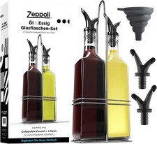 Großes Öl- und Essigflaschen-Set 500ml mit Edelstahlgestell 2 Ausgießer