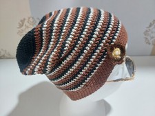 DAMEN BEANIE CHEMO Mütze, handmade, braun schwar, 53-54 cm Kopfumfang, Baumwolle