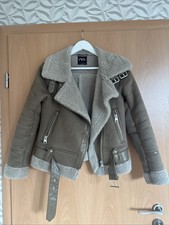Damen Jacke Gr. XS Doubleface-Biker Winterjacke Wildleder-Optik Beige Zara
