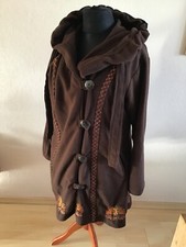 sehr ausgefallener Fleecemantel - Aller - Größe XL - Kapuze, Taschen, Stickerei