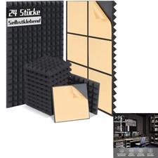 Schallschutz Akustikschaumstoff selbstklebend, 24 Stück, Pyramide, Studio, Bü...
