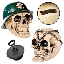 Totenkopf Spardose Militär-Helm 14cm Deko Sparschwein Stacheldraht Totenschädel