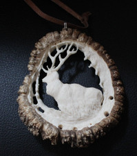 Hirschhornrose sehr fein geschnitzt Jägerkrawatte Rotwild Handarbeit