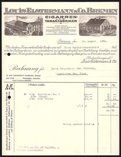 Rechnung bremen 1930 louis - bremen, 1930,