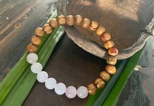 Elastisches Armband - Holz & Rosenquarz- Neu - Naturholz - Schmuck - Armband