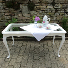 Großer original antiker Shabby-Couchtisch-Glasplatte-Landhausmöbel-Schippendale