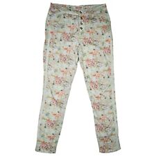 Funky Staff Damen Jeans Hose stretch Stoff Skinny high L 40 W30 L32 Grau Blumen