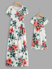 Mutter und Tochter Party Kleid Blumen Shirtkleid Maxi KLEID Gr 122/128 M Neu 