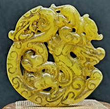 Jade Hetian alter alter Drache Anhänger Skulptur Handarbeit China