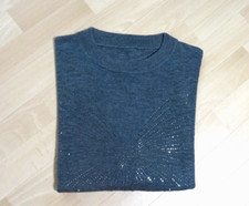 Mode Express Damen  Pullover Gr 42/L grau mit Strasssteinchen hochwertig elegant