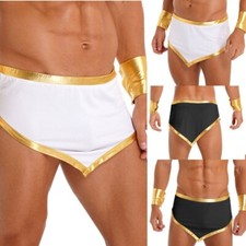 DE Herren Römer Kostüm Goldener Saum Gladiator Rock mit Armbändern Mottoparty