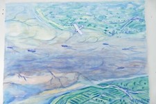 Wilhelm Klußmann Aquarell 1995 sig. Elbmündung 48x65cm N-1450