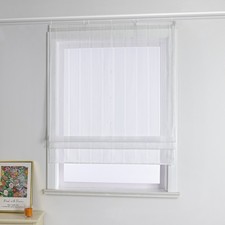 Transparent Raffrollo mit Klettschiene Gestreift Raffgardinen Küche Modern Weiß