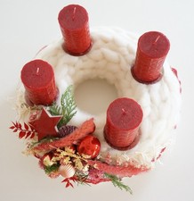 Adventskranz Grobstrickkranz Wollkranz geflochten mit weißer Merinowolle