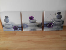 3 teiliges Bild mit Uhr auf Leinwand 90 x 30 cm bzw. 30 x 30 cm