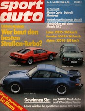 Zeitschrift Sport Auto #7 von 1982 Lotus Esprit Porsche 911 Turbo Alpina B7 Turb