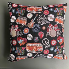 Deko-Kissen "Flower Power" - Campervan Hippie Retro Look Canvas Stoff Handarbeit