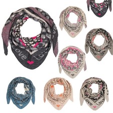 Damen Dreiecksschal Strickschal Love Leo Print Warmer Winterschal Herz Muster