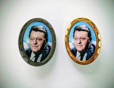 2x Franz Josef Strauß FJS CSU Wiesn Anstecknadel Anstecker Pin Gold & Silber