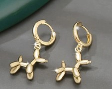 Goldene B-a-l-l-o-n Hund Drop & Dangle Ohrringe Ohrhänger Modern 