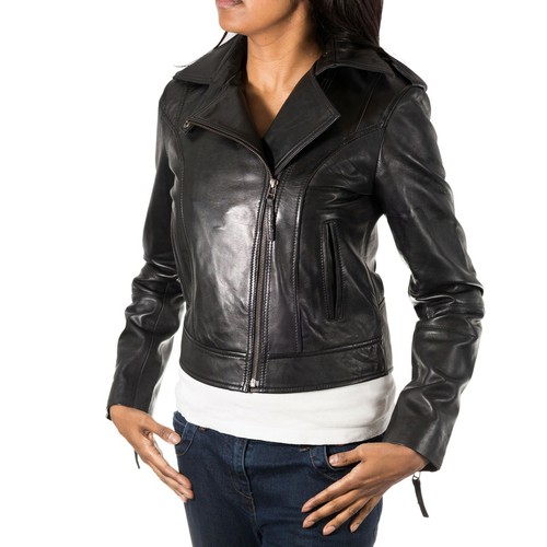Lederjacke schwarz biker damen - biker,