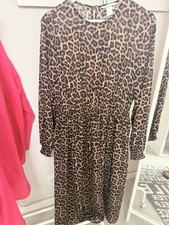 Kleid LEO Tiermuster braun H+M 44 doppellagig Stiefelkleid Animal Wie Neu