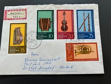 Einschreibebrief DDR mit kpl. Satz Alte Musikinstrumente Vogtland 1977 Dresden