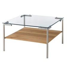 Couchtisch - Edelstahl-Eiche - Glasplatte - 65 cm Sofatisch Wohnzimmertisch