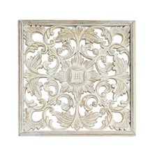 Wandbild Ornament Symbol Mandala Relief  Holz Schnitzerei Weiß ca. 44 x 44 cm