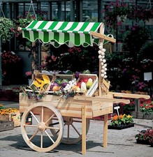 Marktwagen mit Baldachin weiß grün Holzwagen Beistellwagen Grillwagen Garten