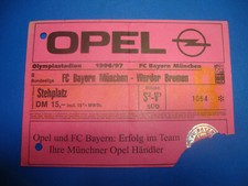 96/97 Ticket FC Bayern München Werder Bremen Eintrittskarte Sammler Bundesliga