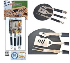 XXL  Edelstahl Grill-Besteck Holzkohle Gas 3tlg Spez.für Männer + Bieröffner Neu