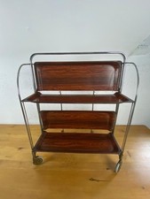 Vintage Servierwagen klappbar | Chromgestell mit Holzdekor | Mid Century Dinett