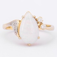 Gr. 59 - Weißer Milchopal Gelbgold 585/14K Damenring m. Diamanten