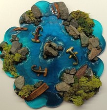 Die Bucht der Hammerhaie Neu Handarbeit Epoxid Leinwand 40 x 40 cm Platte ○ 33cm