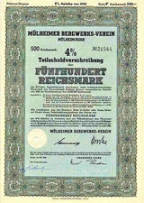 Mülheimer Bergwerks-Verein Mülheim hist. Anleihe 1942 Essen MBV Stinnes Bergbau