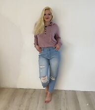 Jeans bleached 5 Taschen Damen S, M, L zerrissen trendig lässig Denim