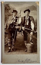 orig. CDV Foto Fotografie Bild alt Mode um 1890 Miesbach Tracht Lederhose Jagd