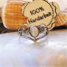 Vintage Krone Floral 925er Silber Ring 59 61 Welo Opal Weiß Feueropal Multicolor