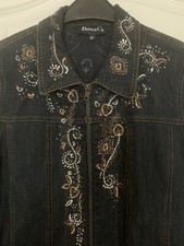Denim&Co Jeansjacke Blusenjacke Gr.40 Stickerei Perlen Pailletten