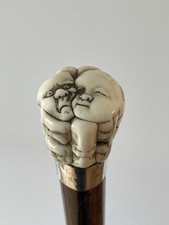 Antiker Spazierstock mit jap. Nö-Masken m. CITES-Zert./antique walking stick