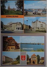 2 AK Stralsund, u.a. Hafen, Prohner Straße, Marienkirche, Olaf-Palme-Platz