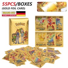 55 Stk Pokemon Karten Goldfolie Goldene Buchstaben Deutsche Fassung mit Deck Box