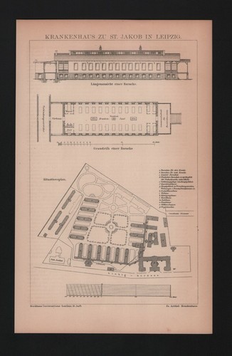 Lithografie 1885 krankenhaus - lithografie,