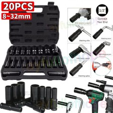 20tlg Schlagschrauber Nüsse Set 8-32mm 1/2Zoll Schlagnuss Steckschlüssel Einsatz