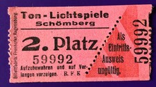 Eintrittskarte Ticket vor 1945 Kino Ton-Lichtspiele Schömberg 2. Platz