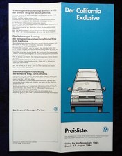 VW Bus T4 California Exclusive Preisliste v. 27.08.1994  Modelljahr 1995